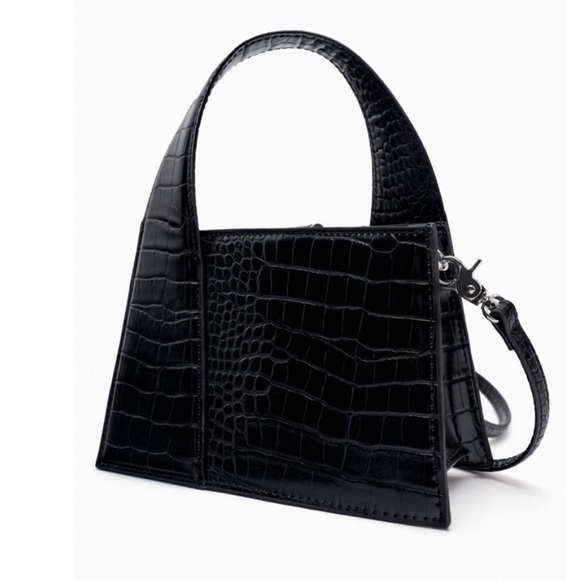 ZARA BLACK MOCK CROC CITY BAG - Picture 1 of 6